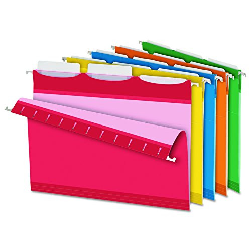 Pendaflex Ready-Tab Reinforced Hanging File Folders, Letter Size, 3 Tab, Assorted Colors, 25/BX (42621)