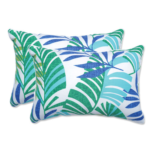 Pillow Perfect Outdoor/Indoor Islamorada Blue/Green Oversized Lumbar Pillows, 24.5" x 16.5", 2 Count
