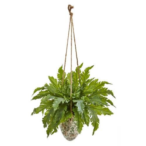 Nearly Natural 29in. Fern Artificial Hanging Vase Silk Plants, Green