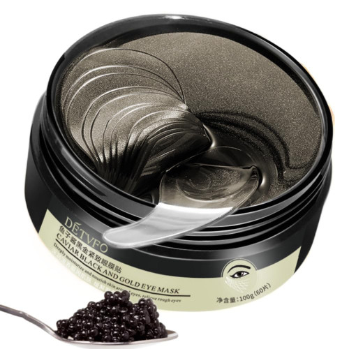 DETVFO Black Caviar and Gold Under Eye Hydrogel Mask, 60 Patches, Deeply Moisturize and Nourish Skin Around the Eyes, Perfect for Dry and Rough Skin