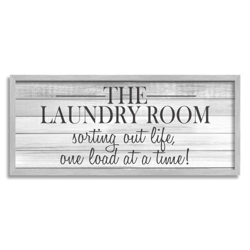Stupell Industries Laundry Sorting Out Life Typography Black and White Planked Look, Design by Kimberly Allen Gray Framed Wall Art, 13 x 30, Grey