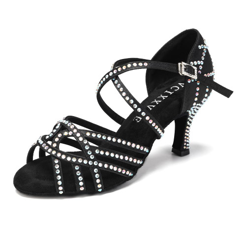 VCIXXVCE Women Latin Dance Shoes Satin Rhinestones Professional Ballroom Salsa Practice Performance Dancing Shoes,YCL483-7.5JB,Black,6.5 B(M) US