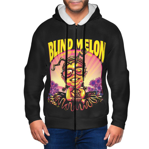 INSIDEHOME Blind Band Melon Hoodie Mens Slim Fit Full Zip Hoodies Fashion Sport Graphic Sweatshirts Tops Causal Warm Long Sleeve Pullover Hooded Coats with Pockets Black