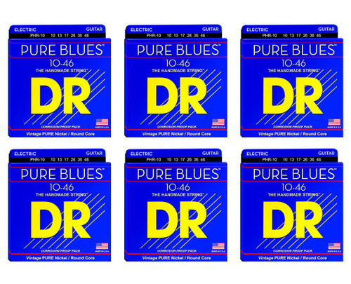 DR Strings PHR-10 Medium Pure Blues Pure Nickel Electric Guitar Strings 6-Pack