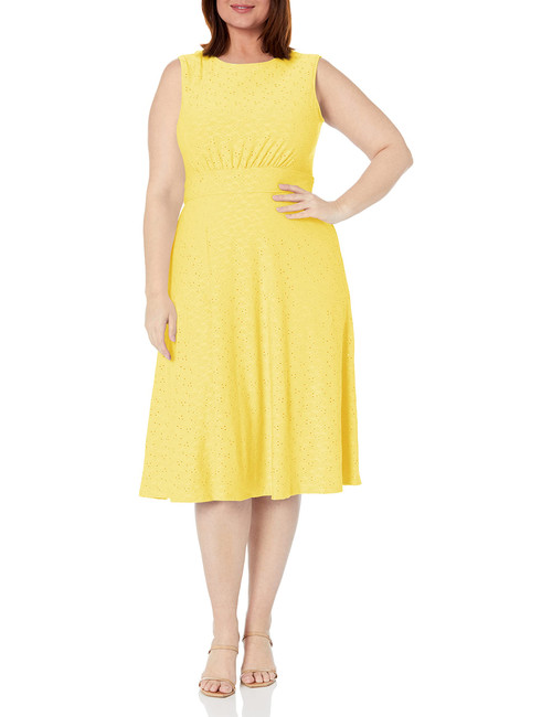 London Times Women's Inset Waist Midi Dress Career Office Occasion Guest of, Sunshine Yellow