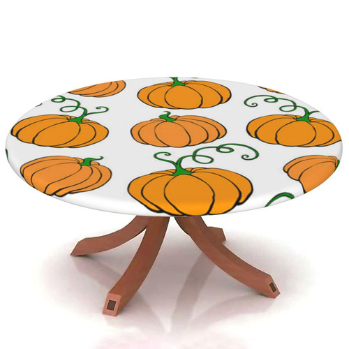Yaofuren Thanksgiving Day Round Table Cover Elastic Edge,for 69" to 74" Round Tables,Cartoon Pumpkin Doodle Pattern,Suitable for Festival Holiday Celebrate Party Table Round Tables Decoration,Orange