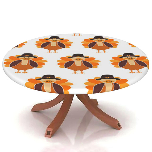 Yaofuren Thanksgiving Day Round Table Cover Elastic Edge,for 69" to 74" Round Tables,Cartoon Turkey Pattern,Can Wipe Indoor/Outdoor Dining Table coverr Festival Holiday Celebrate Party,Multicolor