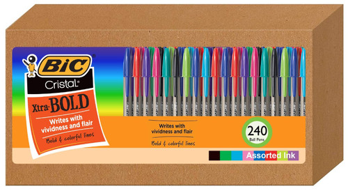 BIC Cristal Xtra Bold Fashion Ballpoint Pens, 240 Pack, NEW ASSORTED COLORS, Medium Point 1.6mm Great Colored Pens For Note Taking, School Supplies for Adults And Kids.