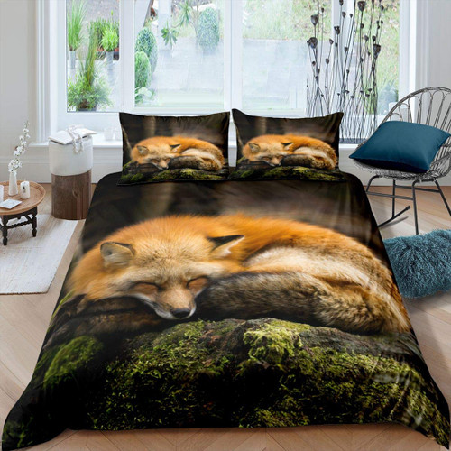 Kids Duvet Cover Fox Print Bedding Set 3D Animal Theme Comforter Cover for Boys Girls Children Teens Bedroom Decor Nature Woodland Fox Bedspread Cover Full Size with 2 Pillow Case