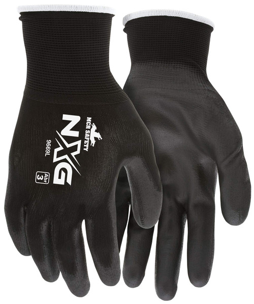 MCR Safety 9669XXL Nylon Knitted Shell Memphis Gloves with Black PU Dipped Palm and Fingers, Black, 2X-Large, 1-Pair