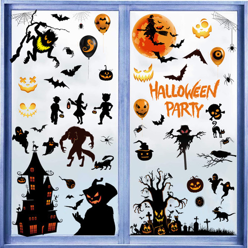 Halloween Window clings,Halloween Decorations Bats Ghost Tree Castle Decals for Window, Home Kids Room Nursery Halloween Party Supplies