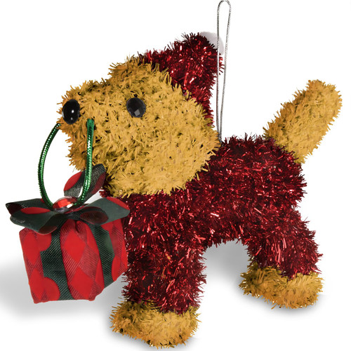 amscan Small 3D Tinsel Dog Decoration (1 Pc.) - 5" x 6.3" x 1.6" | Eye-Catching Gold, Red & Green Tinsel - Perfect for Home & Holiday Decor