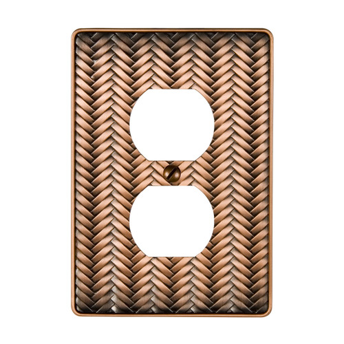 Amerelle Weave Single Duplex Cast Metal Wallplate in Antique Copper