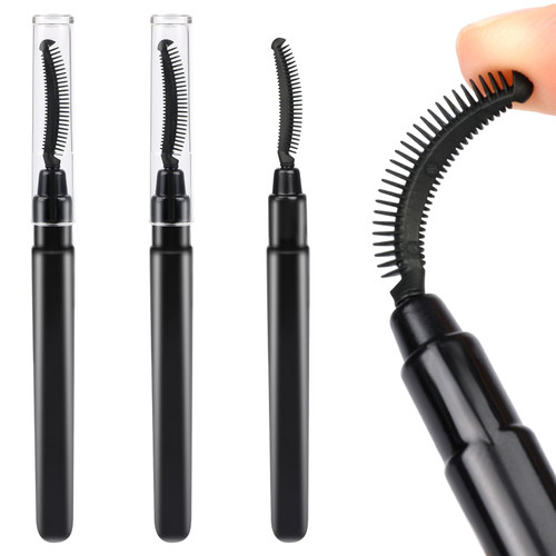 3 Pcs Eyelash Comb Eyelash Brush Separator Mascara Brush Silicone Lash Brush Eyelashes Definer Brow Grooming Brush Eye Makeup Brush Tool with Dust Cover(Black)