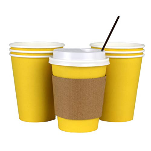 100 Pack - 12 Oz Disposable Hot Paper Coffee Cups, Lids, Sleeves, Stirring Straws To Go