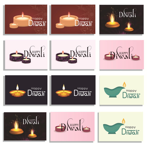 KYMY Diwali Greeting Cards, 12set Happy Diwali Greeting Cards with Envelopes and Stickers, Colorful Design India Festival of Lights Diwali Cars with Diwali Wishes for Happy Diwali Party Decorations