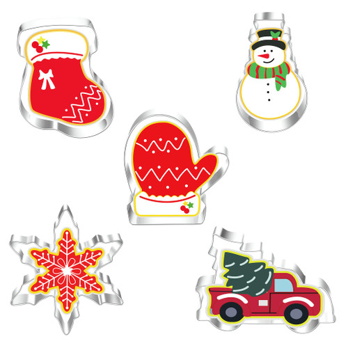 Christmas Cookie Cutters Set,5pcs Stainless Steel biscuit molds,includes Socks,Snowman,gloves,Snowflake,car&Christmas tree. Christmas Cookie Cutters Set,5pcs Stainless Steel biscuit molds,includes Socks,Snowman,gloves,Snowflake,car&Christmas tree.