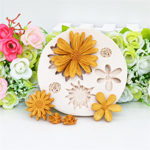 Daisy Flower Fondant Mold,Cake Molds Chocolate Sugarcraft Decorating Fondant Fimo Tools Flower Silicone Molds for Fondant Cake Decorating,Chocolate,Sugarcraft,Candy,Polymer Clay,Soap Crafting