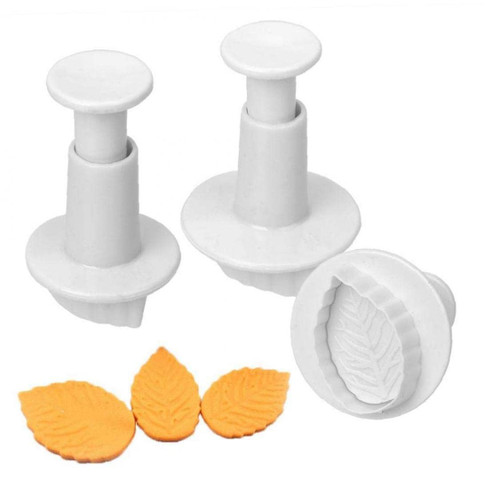 3 Pcs Plastic Leaves Cookie Plunger Cutters Fondant Cutters Molds for Cupcake Cake Topper Decorating Holiday Baking Tools