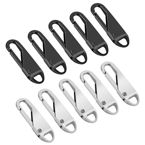 simarro 10 Pcs Zipper Pull Replacement, Detachable Zipper Repair Kit Zipper Head, Zipper Pull Tabs for Luggage Clothing Jackets Backpacks Boots Purse Coat (Blcak Silver)