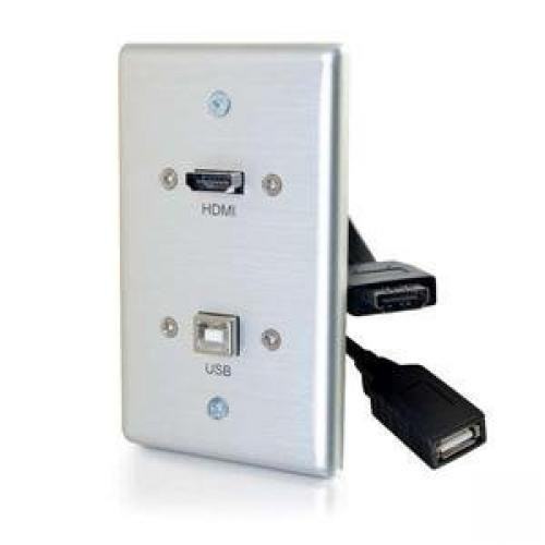 C2G HDMI/USB Pass Through Single Gang Electrical Distribution Wall Plate Brushed Aluminum (39874)