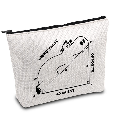 BDPWSS Hippo Lover Gifts Hippo Makeup Bag Hippopotamus Gifts Hippopotamus Geometry Funny Math Lover Gift Cute Hippo Theme Zipper Pouch (Hippotenuse opp)