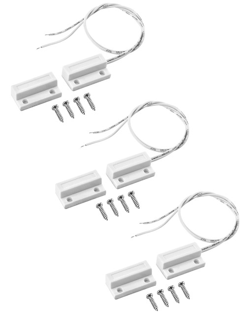 QWORK MC-38 Wired Surface-Mounted NC Magnetic Door Window Contact Sensor Alarm Reed Switch, White, Pack of 3