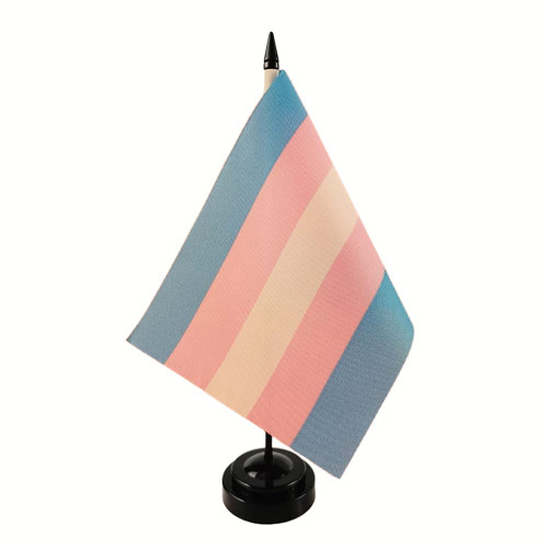 Transgender Flag 8'' x 5''- Transgender Flag Set, Transgender Table Flag, Transgender Desk Flag, Office Flag, Table Decoration, Black Plastic Stick and Base