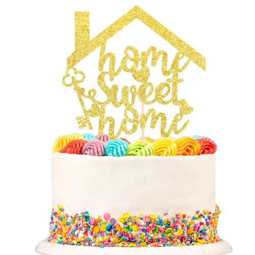 1 PCS Home Sweet Home Cake Topper Gold Glitter Housewarming Cake Pick Decorations for New Home Theme Party Supplies
