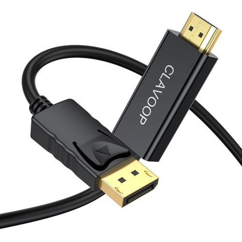 CLAVOOP DisplayPort to HDMI Cable 6FT, Display Port to HDMI Cord Male to Male Uni-Directional DP to HDMI Cable Gold Plated Compatible for Monitor, Projector, PC, HDTV, Laptop