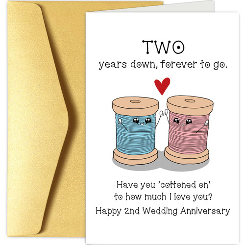 Chenive 2nd Anniversary Card for Husband Wife, Cotton Anniversary Card for Him Her, Happy 2nd Wedding Anniversary Pun Card, Two Years Together Gift