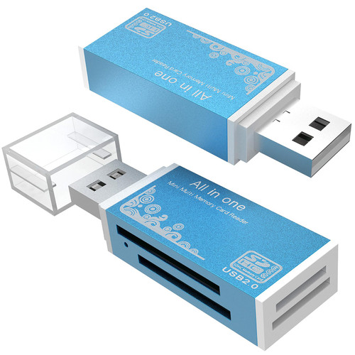 Micro SD Card Reader, 4-in-1 SD Card Reader to USB Adapter, Memory Card Reader for MS Duo/Pro, M2 Card, SDXC, SDHC, MMC, RS-MMC, Micro SDXC, Micro SDHC and TF Card (2Pack Bule)