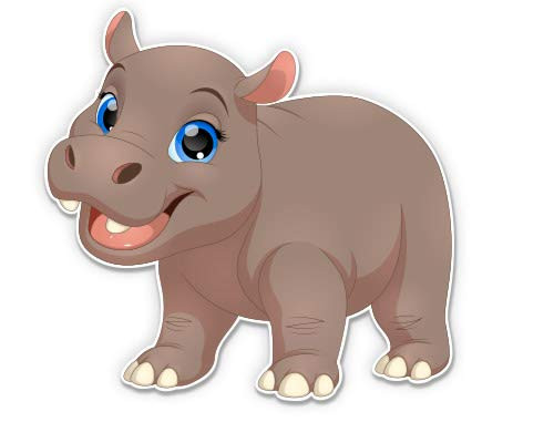 Hippo Cute - 3" Vinyl Sticker - for Car Laptop I-Pad Phone Helmet Hard Hat - Waterproof Decal