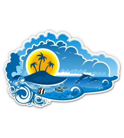 Tropical Island Beach Vacation Palm Trees Ocean - 3" Vinyl Sticker - for Car Laptop I-Pad Phone Helmet Hard Hat - Waterproof Decal Tropical Island Beach Vacation Palm Trees Ocean - 3" Vinyl Sticker - for Car Laptop I-Pad Phone Helmet Hard Hat - Waterproof Decal