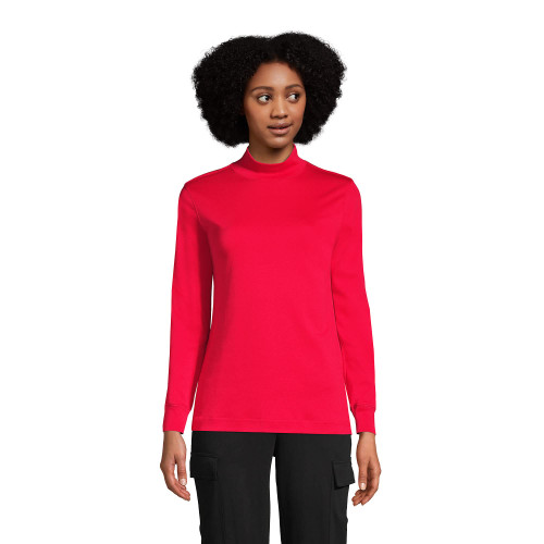 Lands' End Womens Long Sleeve Supima Mock Rich Red Regular X-Small