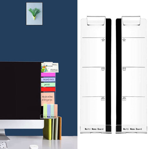 2pcs Computer Monitor Note Board, Multi-Function Computer Monitor Side Panel Acrylic Clear Monitor Side Panel Sticky Note Phone Holder for Office Home Desktop (Left and Right)