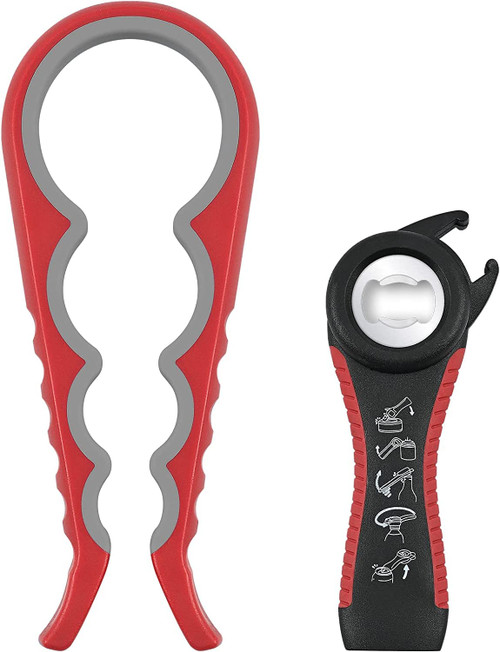 Jar Opener Bottle Opener for Weak Hands, 5 in 1 Multi Function Can Opener Bottle Opener Kit with Silicone Handle Easy to Use for Children, Elderly and Arthritis Sufferers, Red Jar Opener Bottle Opener for Weak Hands, 5 in 1 Multi Function Can Opener Bottle Opener Kit with Silicone Handle Easy to Use for Children, Elderly and Arthritis Sufferers, Red