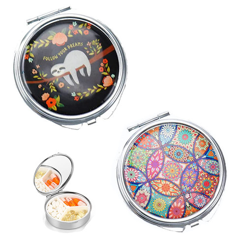 2 Pack Pill Boxs Pocket Purse,three separate Compartment,Travel Pill Decorative Box,detachable(4)