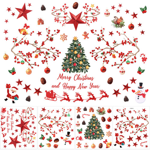 4 Sheets Christmas Wall Stickers Decals, Christmas Tree Snowman Tree Santa Claus Removable Vinyl for Christmas Wall Decorations DIY Living Room Home Window Decor 4 Sheets Christmas Wall Stickers Decals, Christmas Tree Snowman Tree Santa Claus Removable Vinyl for Christmas Wall Decorations DIY Living Room Home Window Decor