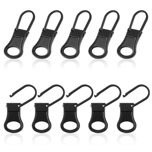 10Pcs Zipper Pull,Mabor Black Replacement Zipper Pull Detachable Zipper Pull Tabs Metal Zipper Pull for Clothing Jeans Backpacks Purse Luggage Suitcase