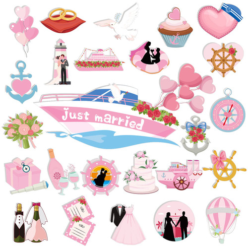 24 Pcs Just Married Cruise Door Decorations Wedding Magnetic Cruise Car Magnets Just Married Car Decorations Wedding Ship Cruise Decorations for Honeymoon Anniversary Wedding Party Tailgate Decor