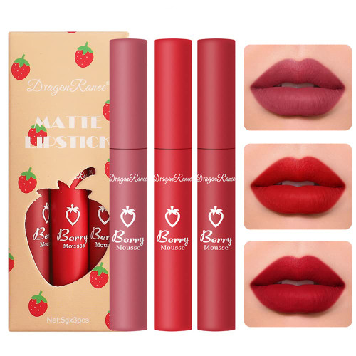 3 PCS Nude Matte Liquid Lipstick Set,Natural Matte Velvet Lip Tint Smooth Crayon Lip Stain,Moisturizing Lip Gloss Long-Lasting Waterproof Non-stick Cup Not Fade Matte Lipstick for Women & Girls(B)