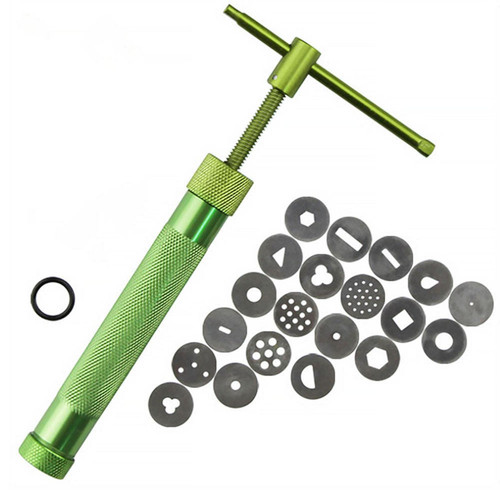 Stainless Steel Clay Extruder with 20 Tips Sugar Paste Extruder Cake Fondant Decorating Tool Set Sugar Craft Fondant Cake Sculpture Polymer Clay Tool(Green)