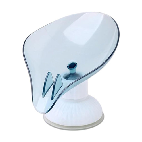 Soap Box with Suction Cup Leaf Shape Self Draining Dish Holder Plastic Soap Case for Bathroom Bule Soap Box
