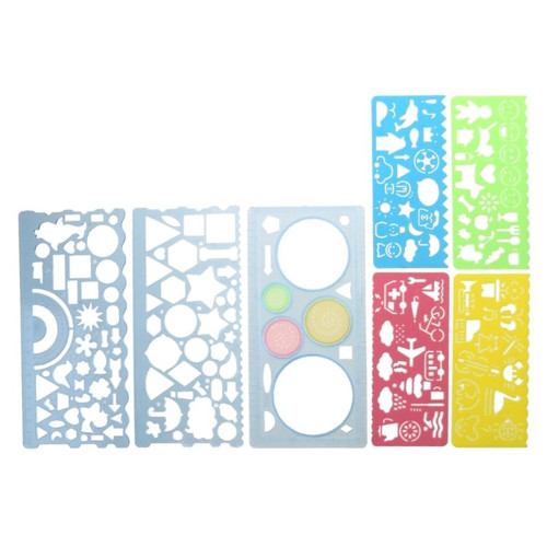 7Pcs Geometric Drawings Templates Drafting Stencils Measuring Tools Plastic Clear Ruler Shapes for Architecture Office Geometric Drawings Templates