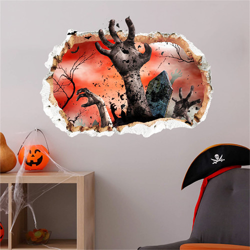 Halloween Ghost Hand Broken Wall Decals,Peel and Stick Scary Graveyard Zombie Halloween Wall Stickers Horror Wall Art for Bedroom Living Room Party Shop Decoration