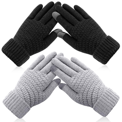 Trifabricy Womens Winter Gloves - Warm Soft Touchscreen Winter Gloves for Women, Elastic Cuff Knit Texting Gloves for cold weather, 2 Pairs