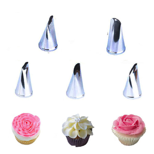 Flower Piping Tips, Hsxxf 5PCS Russian Piping Tips Stainless Steel Piping Tips Piping Nozzles Cake Piping Icing Nozzles Cake Decorating Tips Set for DIY Baking Tools (5PCS Flower), Sliver