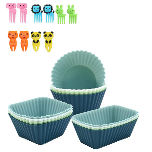 Silicone Cupcake Liners,12Pcs Reusable Mini Baking Cups,Cupcake Muffin Liners, Mini Silicone Cupcake Molds,Bento Lunch Box Dividers with Food Picks