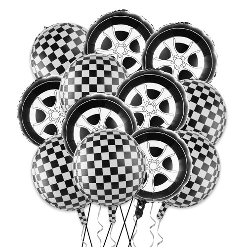 12 Pieces Black and White Checkered Balloons, Race Car Balloons Car Wheel Balloons Tire Balloons Aluminum Foil Checkered Flag Balloons for Racing Theme Birthday Party Decoration Supplies 18 Inch 12 Pieces Black and White Checkered Balloons, Race Car Balloons Car Wheel Balloons Tire Balloons Aluminum Foil Checkered Flag Balloons for Racing Theme Birthday Party Decoration Supplies 18 Inch